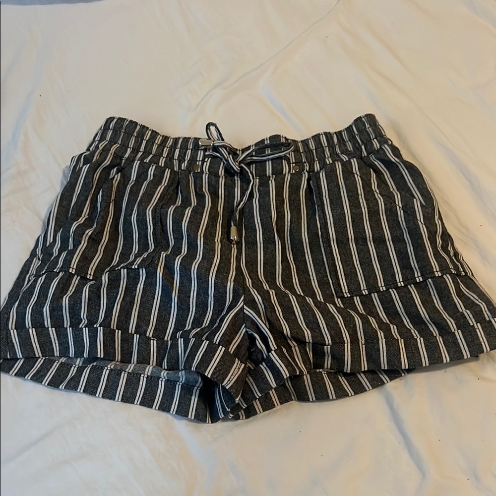 Ci Sono Black and White Cargo Shorts with Stripes